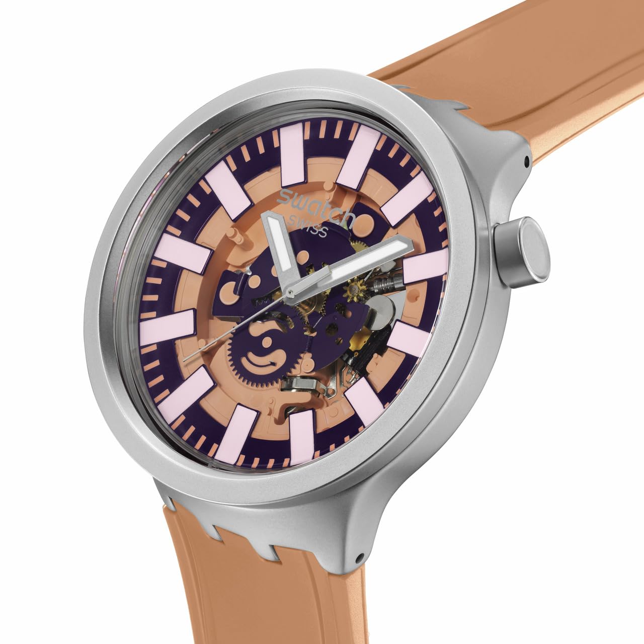 Swatch Reloj unisex casual beige de acero inoxidable cuarzo terracota marea, Beige