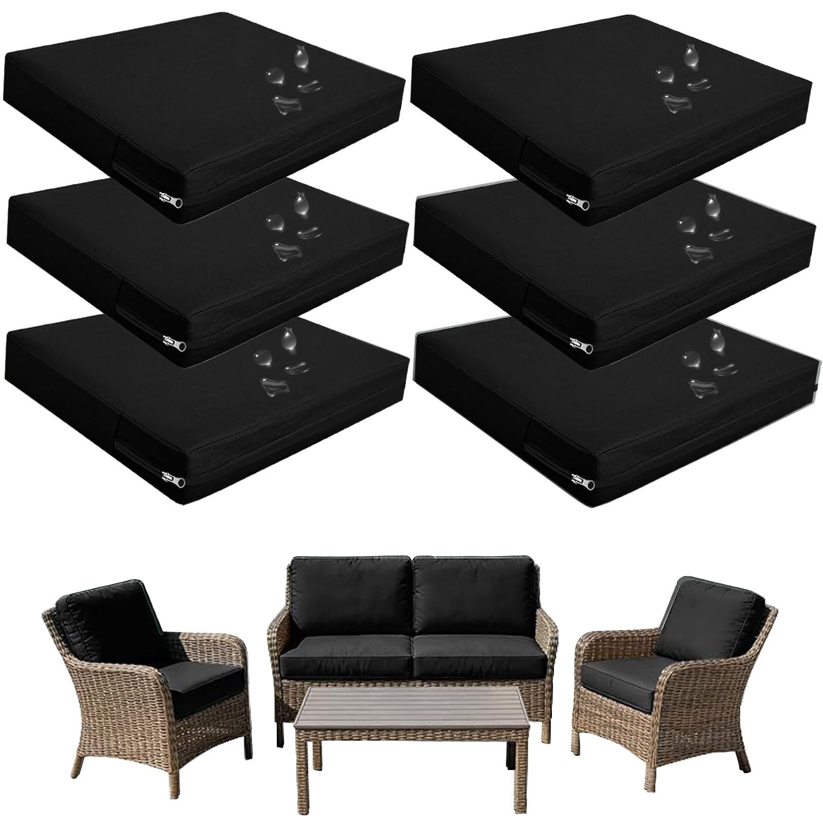 seokor Replacement Outdoor Cushion Covers Waterproof, 65x65 60x60 50x50cm set of 6/4/2/1 Garden Sofa Seat Cushion Slipcover With Zipper for Chairs, Patio and Rattan furniture(Color7,63x68x12cm(6pcs))