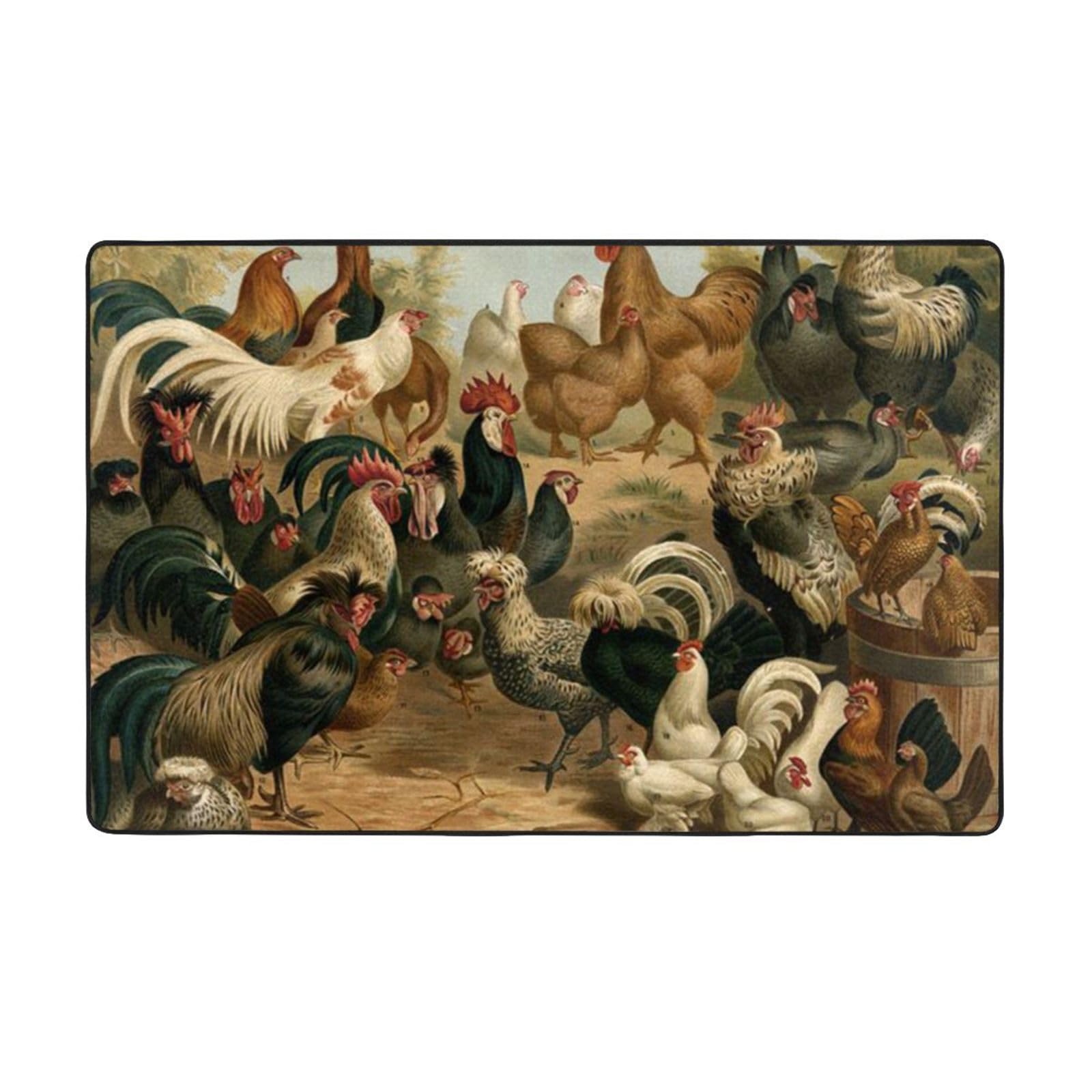 Grand tapis de salon lavable et antidérapant en peluche motif coq 150x100 cm