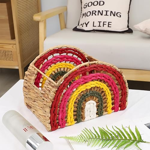 Miniatura 5 de YRMT - Cesta de almacenamiento de mimbre tejida de jacinto de agua para estantes, despensa, decoración de arco iris, cesta de almacenamiento