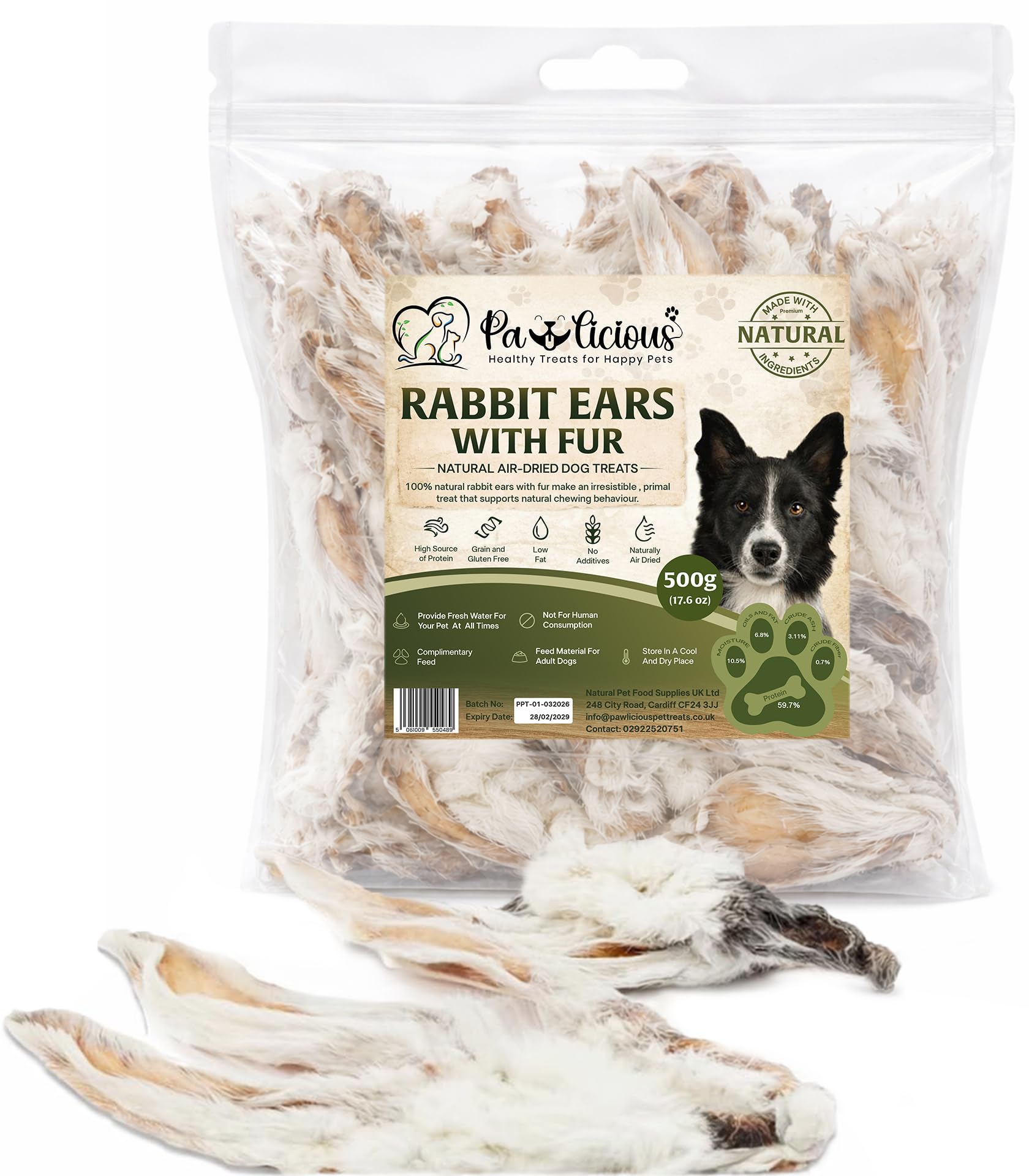PAWLICIOUS 45 pieces Rabbit Ears with Fur for Dogs,100% Natural Air-Dried Raw Dog Food Treat, Hypoallergenic Chew for Puppies, Adults & Seniors, Grain & Gluten Free