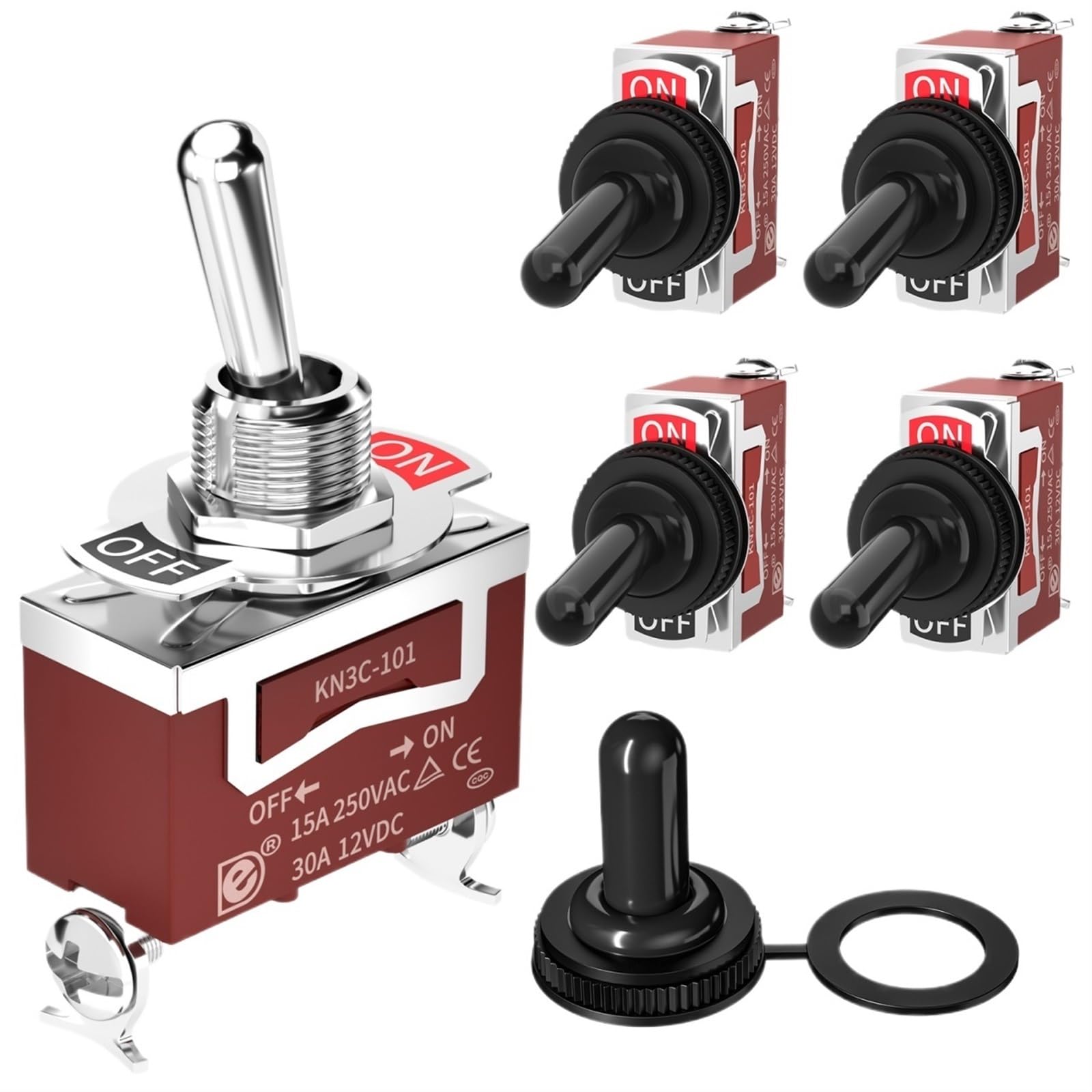Interruttore a levetta ON Off a 2 posizioni, impermeabile, 250 V, 30 A, 2 pin, con copertura per bagagliaio, 5 pezzi