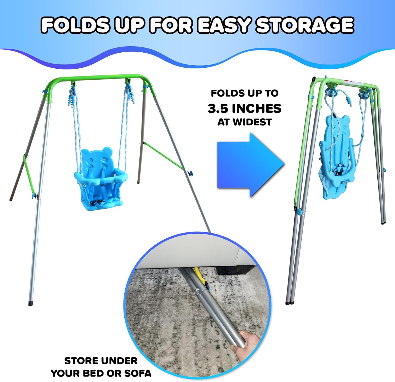 Sportspower My 1st Light-UpToddler Swing - Heavy-Duty Baby Indoor/Outdoor Swing Set with Safety Harness, Light Green, 59" L x 58" W x 49" H