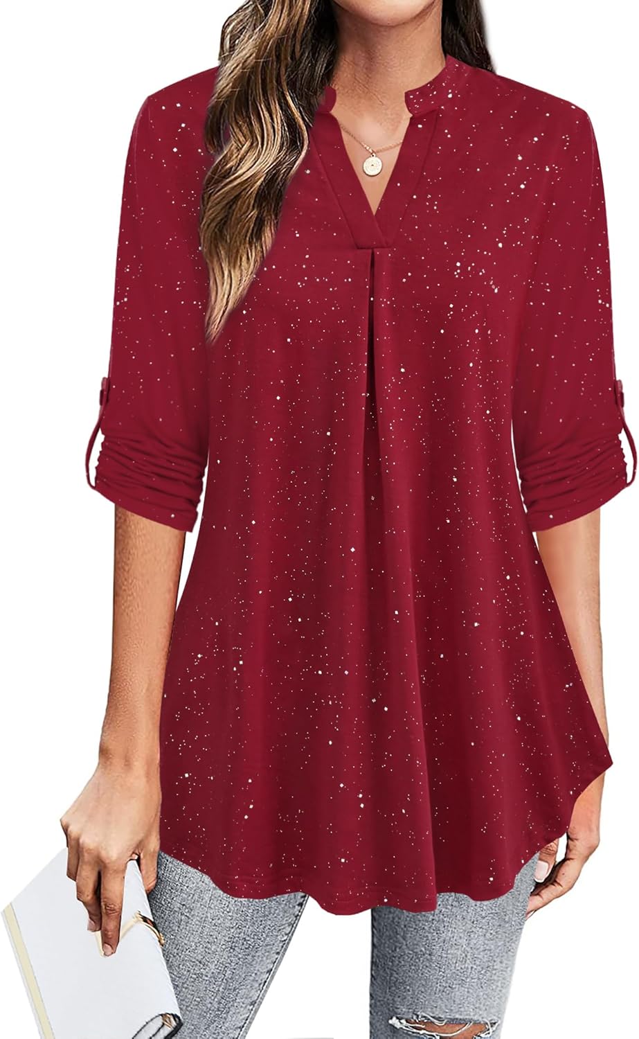 BEPEI Womens Tops Dressy Casual 3/4 Sleeve Blouses V Neck Business Work Shirts - Image 4