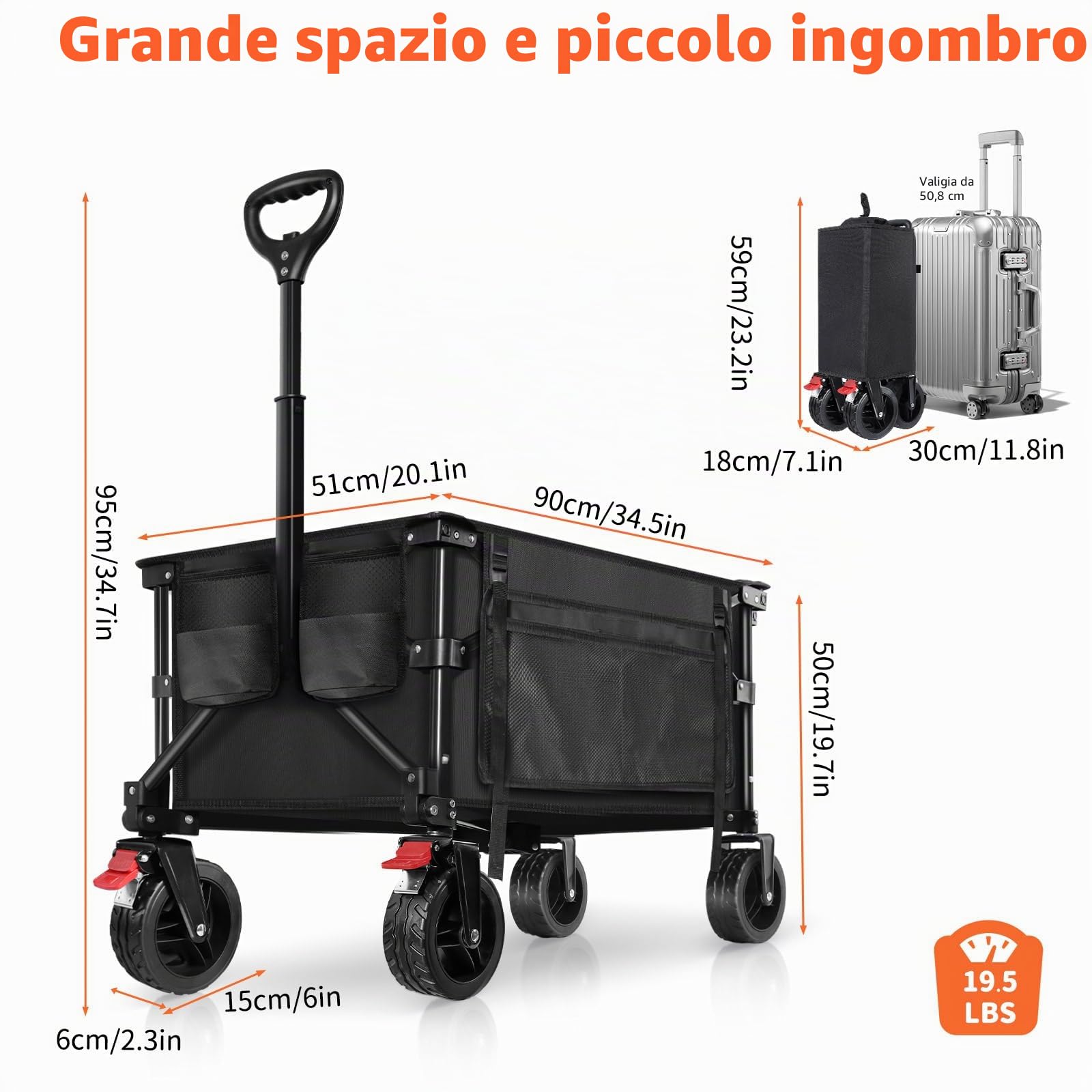 BELEEV Carrello Spiaggia Con Freno, Carrello da giardino pieghevole adatto a tutti i terreni, Ruote girevoli a 360°Grande capacità 130L 100KG, Carro Plegable Spesa Giardino Campeggio Shopping Sport
