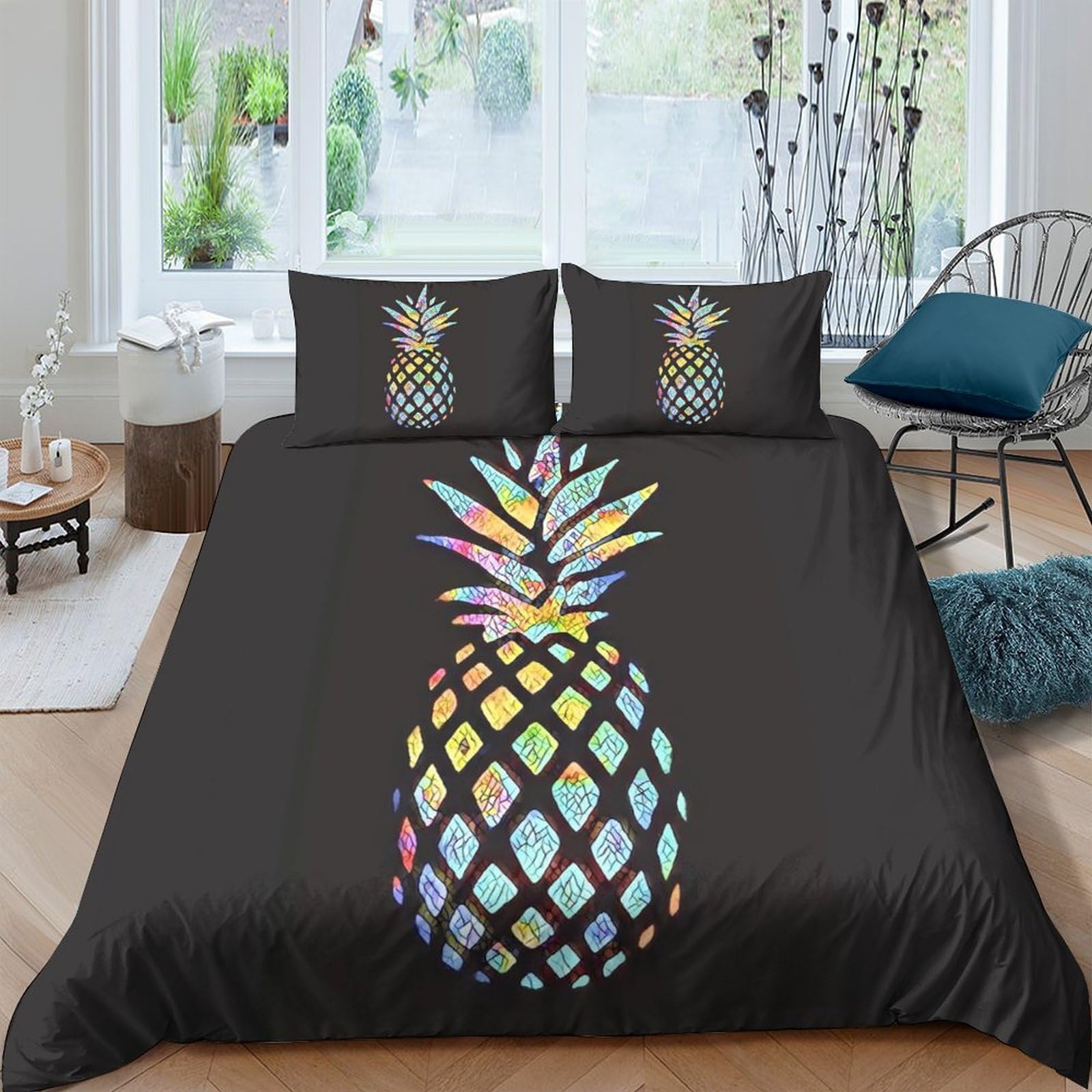 Ctjqhvkz Style-10 3D Printed Rainbow Pineapple Fitted Sheet Microfiber Soft Breathable Geometric Mattress Cover For Bedroom Decor Single（135X200cm）