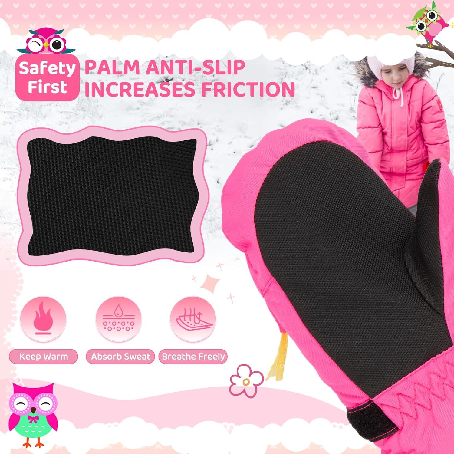 Kids Ski Mittens Waterproof Snow Windproof Thinsulate Warm Winter Cold Weather Gloves with String for Boys Girls - Image 3