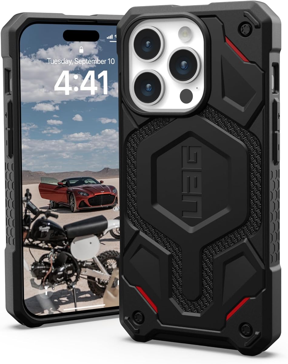 UAG Case Compatible with iPhone 15 Pro Case 6.1" Monarch Pro Kevlar Black Built-in Magnet Compatible with MagSafe Charging Premium Rugged Military Grade Dropproof Protective Cover