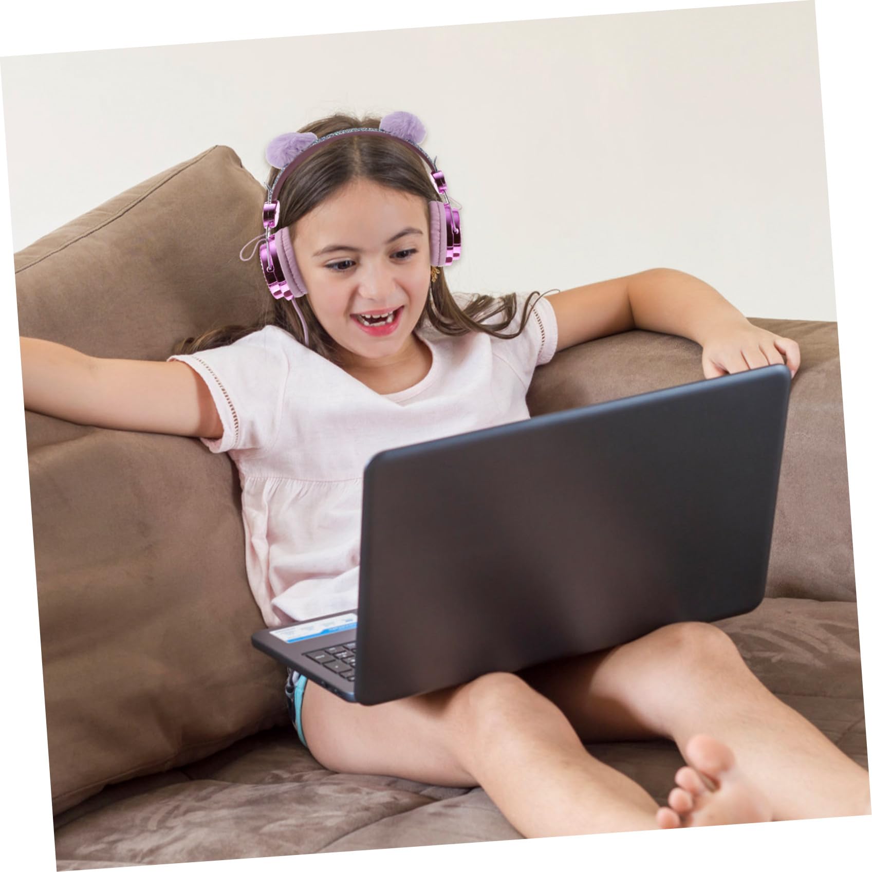 OSALADI 2piezas Auriculares para Niño Niña Diseño De Gato Diadema Brillos y Bola De Pelo Auriculares Micrófono Compatibles Teléfonos y Tablets Música
