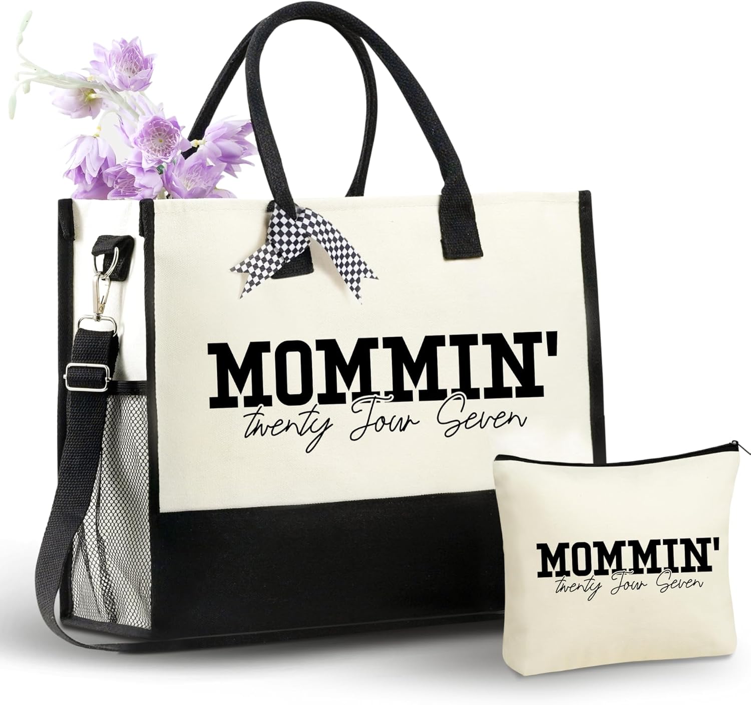 InnoBeta Mom Gifts for Women, Canvas Tote Bag for Mom, Bag with Zipper & Shoulder Strap for Birthday, Christmas - Mommin