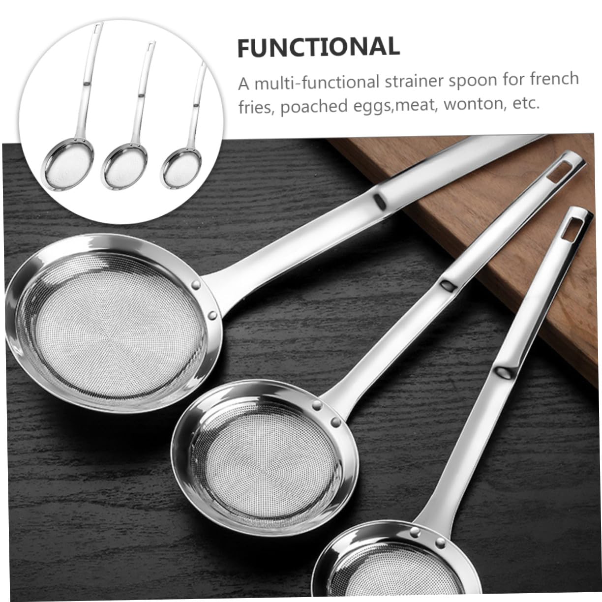 Hohopeti 3 Piezas Colador de Malla de Acero Inoxidable de Grande Mediano Pequeño para Colar Aceite y Jugos Utensilio de Cocina Resistente al Calor con Mango Ergonómico para Colgar