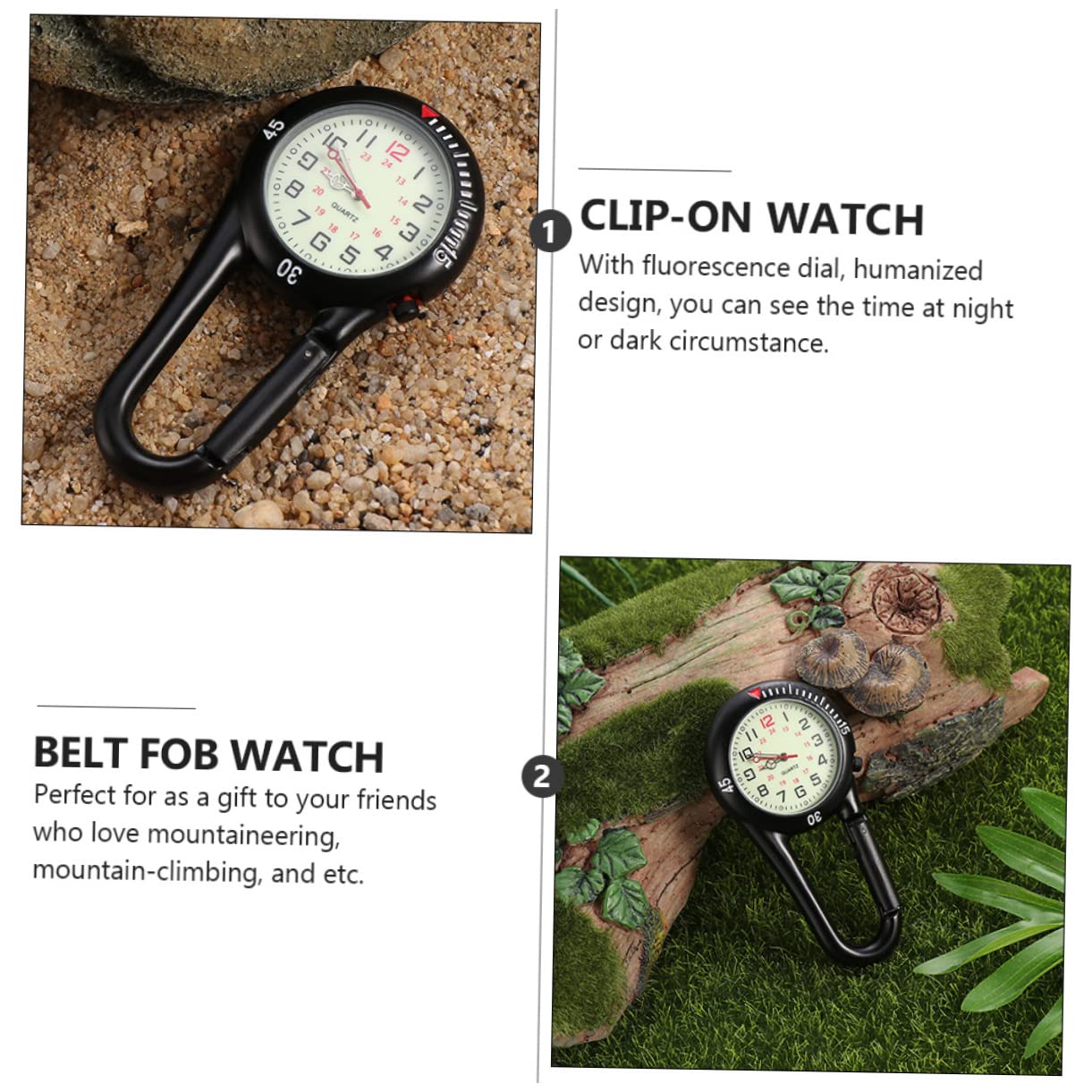 Yardwe Sicherheitsschnalle Outdoor-hängeuhr Kletteruhr Taschenuhr Mit Hintergrundbeleuchtung Spangenuhr Sicherheitsschloss Gürteluhr Ansteckuhr Rostfreier Stahl Black