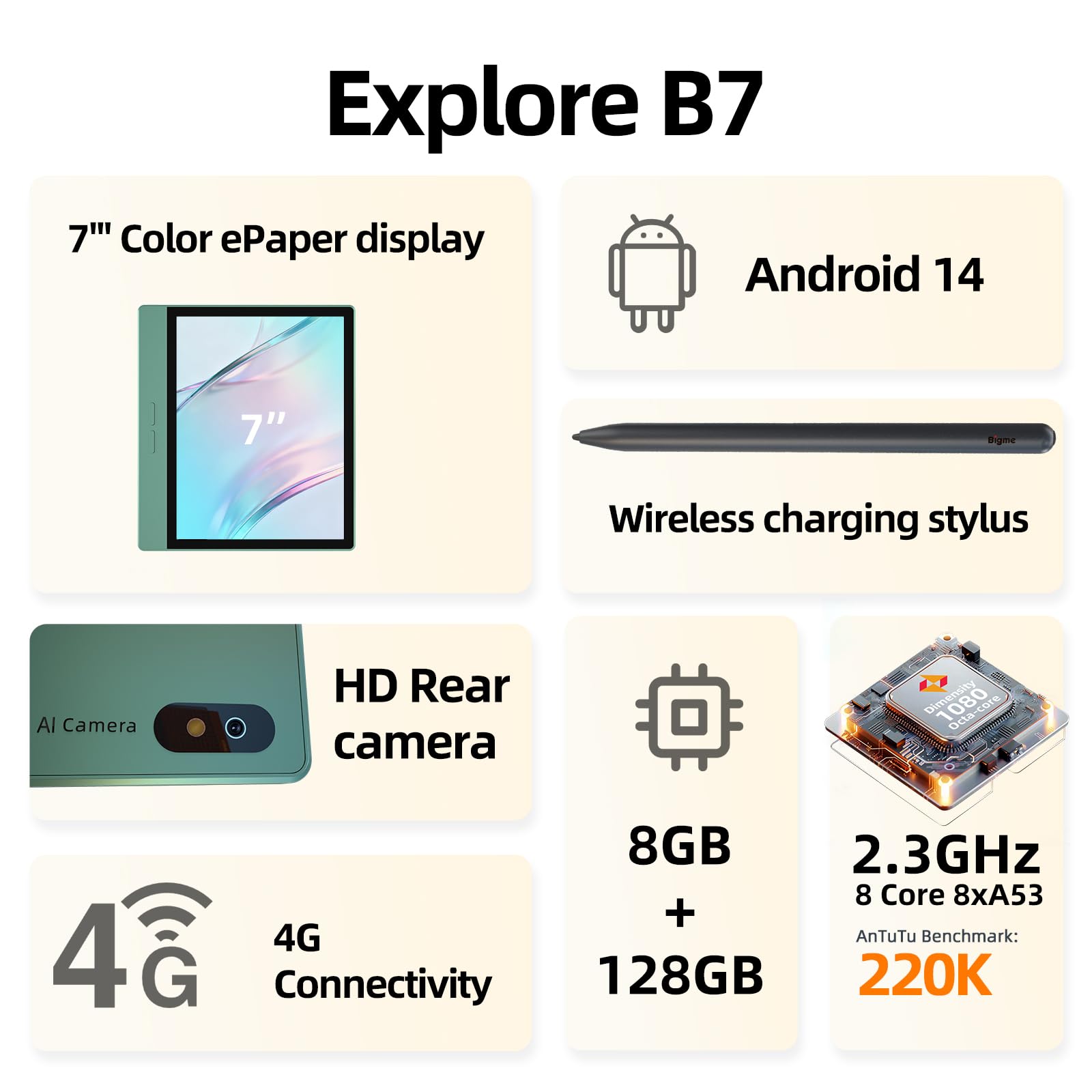 Bigme B7 Color ePaper Tablet 7 polegadas 8 + 128 GB Ebook Reader