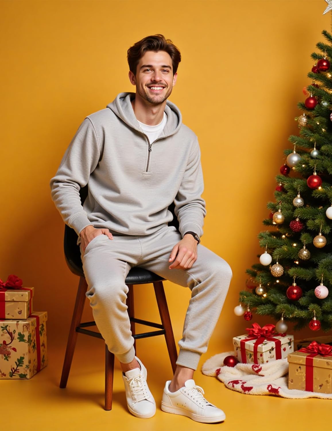 sweat suit for Men's hoodies Quarter Zip 2 Piece Set Long Sleeve Casual Tracksuits Sweatsuit
