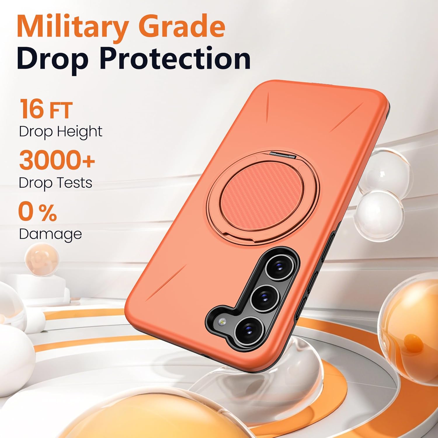 for Galaxy-S23 Case [𝗡𝗼𝘁 𝗙𝗶𝘁 𝗦𝟮𝟯 𝗣𝗹𝘂𝘀], with 2 HD Screen Protectors, Strong Magnetic & Invisible Metal Stand, Dual-Layer Protection, Slim Rugged Phone Case for Galaxys23, Orange - Image 4