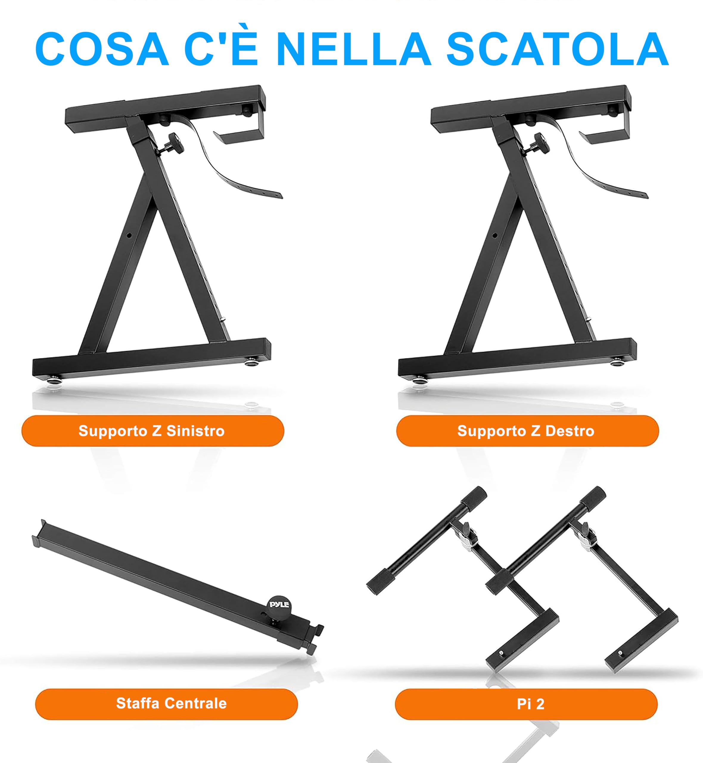 PYLE Supporto per Tastiera Musicale Multi-Funzionale Pesante, Regolazione Altezza e Larghezza, Portatile, 2° Livello