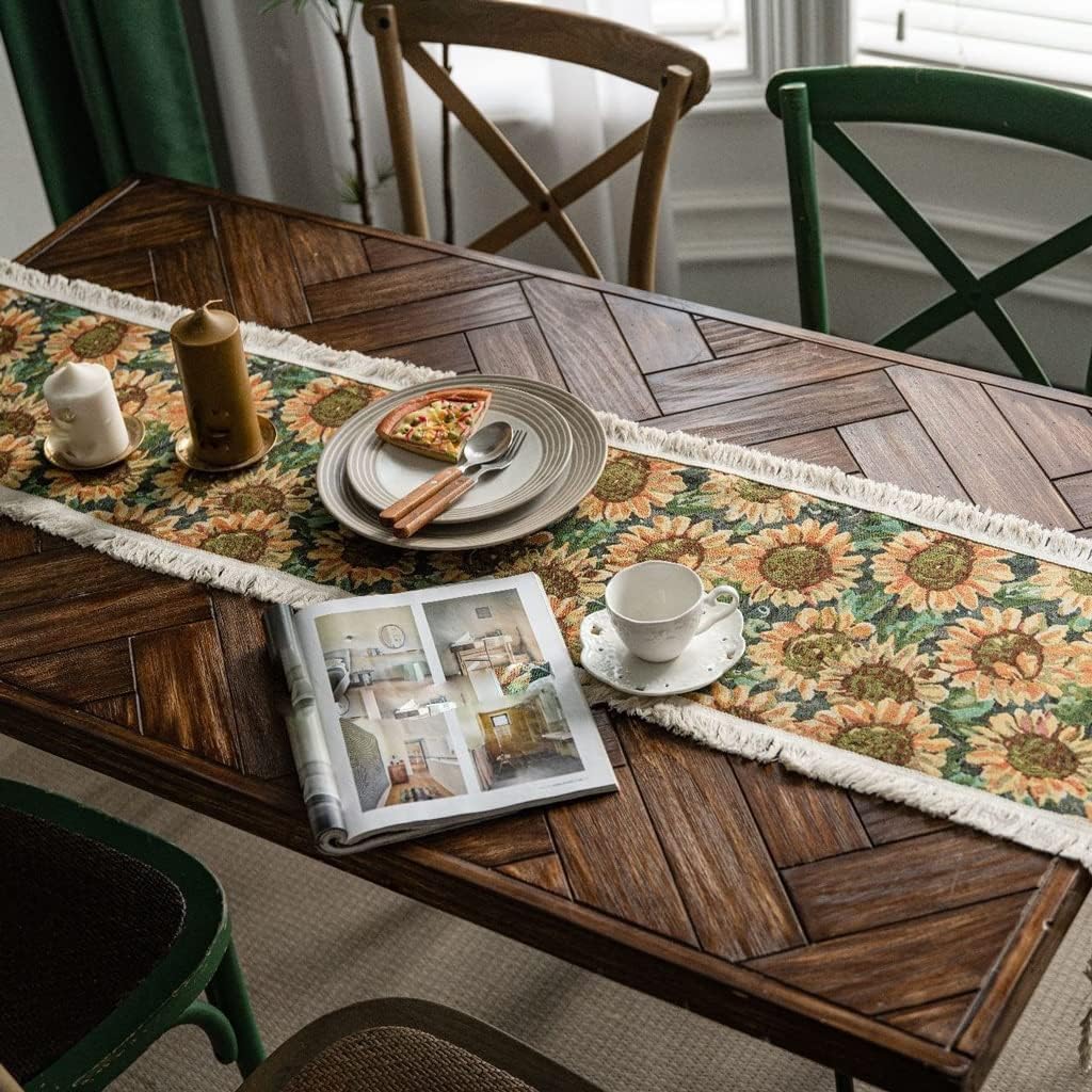 Table Runner Placemat Set Embroidery Tassel Jute Home Dining Wedding Party Decoration(30x180cm)
