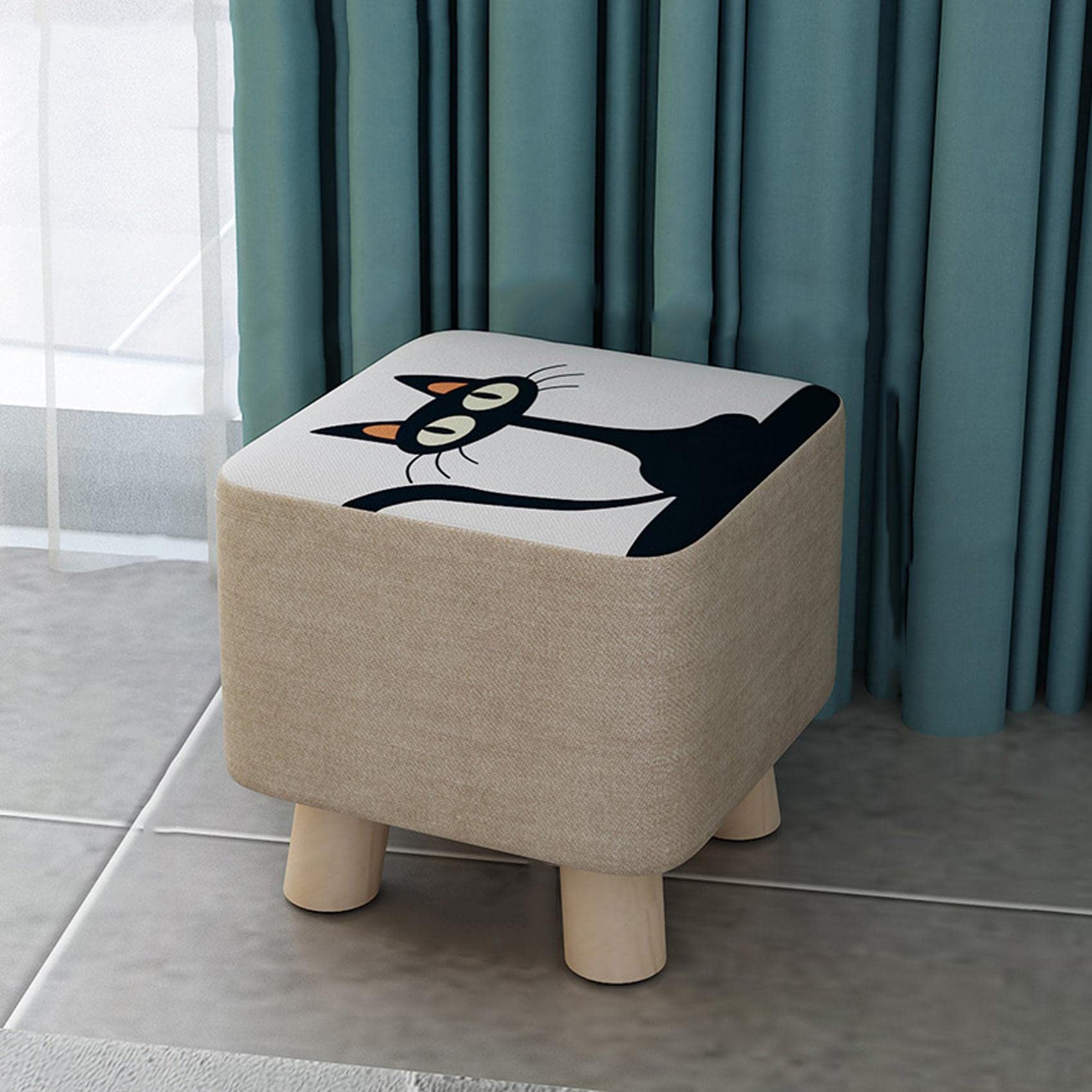 Tabouret repose-chaussures motif chat noir pour l'entrée et le salon