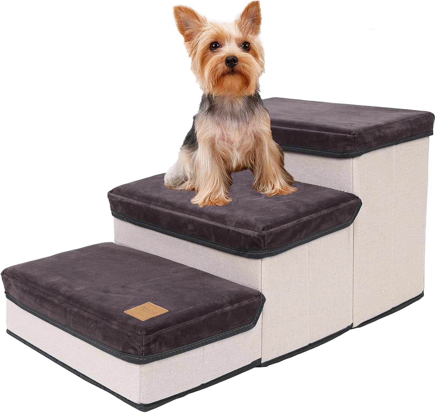 2 in 1 Folding 3-Tier Pet Stairs, Pet Steps Dog Ramp Dog Stairs with Storage Platform for High Beds Sofa, Dog Ladder for Older Injured Small Dogs Puppies Cats
