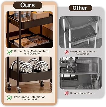 LIYAOLI Rolling Desk with Wheels, 3 Tier Rolling Cart with Tablet Stand, Mobile Bedside Desk & Storage Organizer for Small Spaces, Bedroom, Dorm, Home Office (Black)