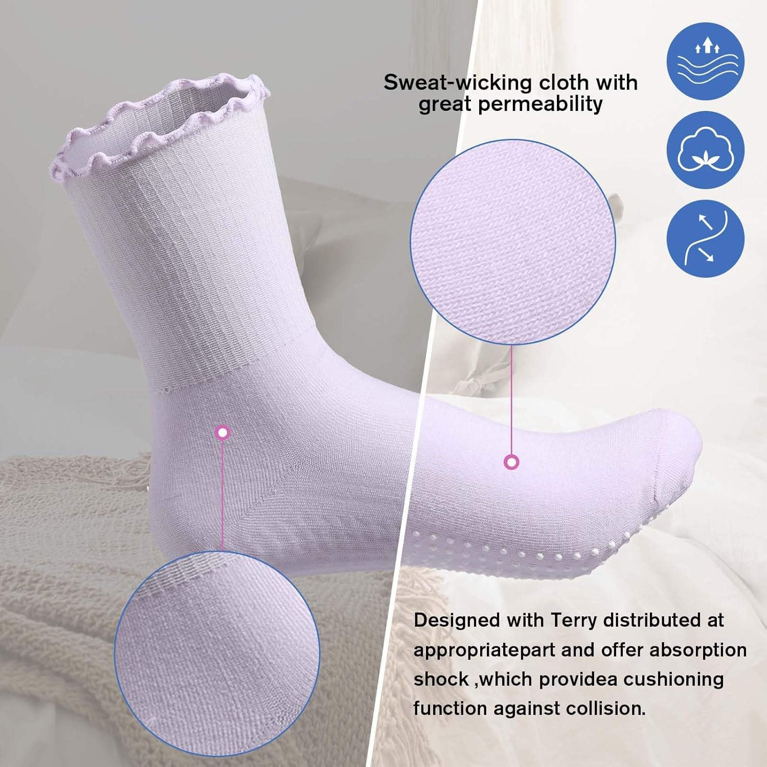 Geyoga 5 Pairs Womens Non Slip Socks Anti Skid Slipper Barre Socks with Cushion Unisex for Yoga Pilates Barre Home Workout - Image 3