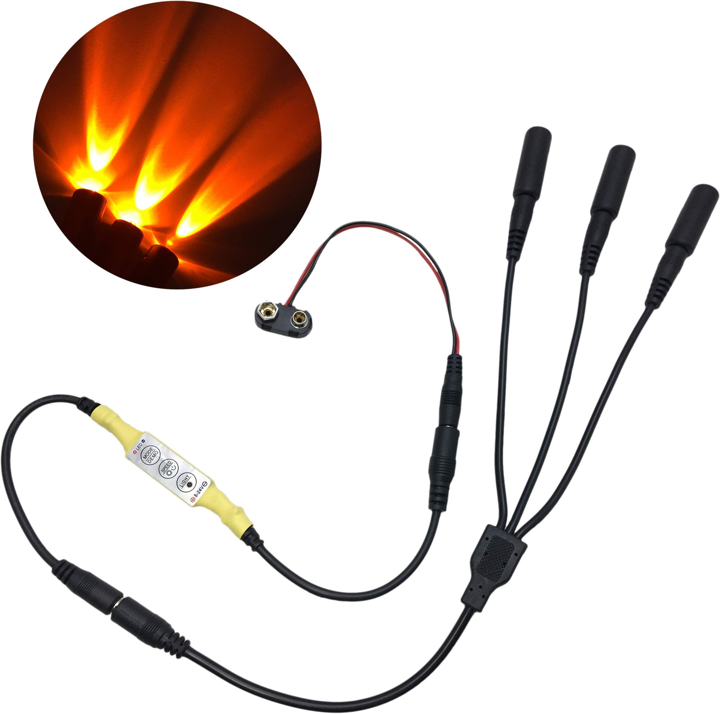 Flame Orange 3 Head Micro Special Effects flicker Light Kit 12v 9v Dc for Theatrical Torch
