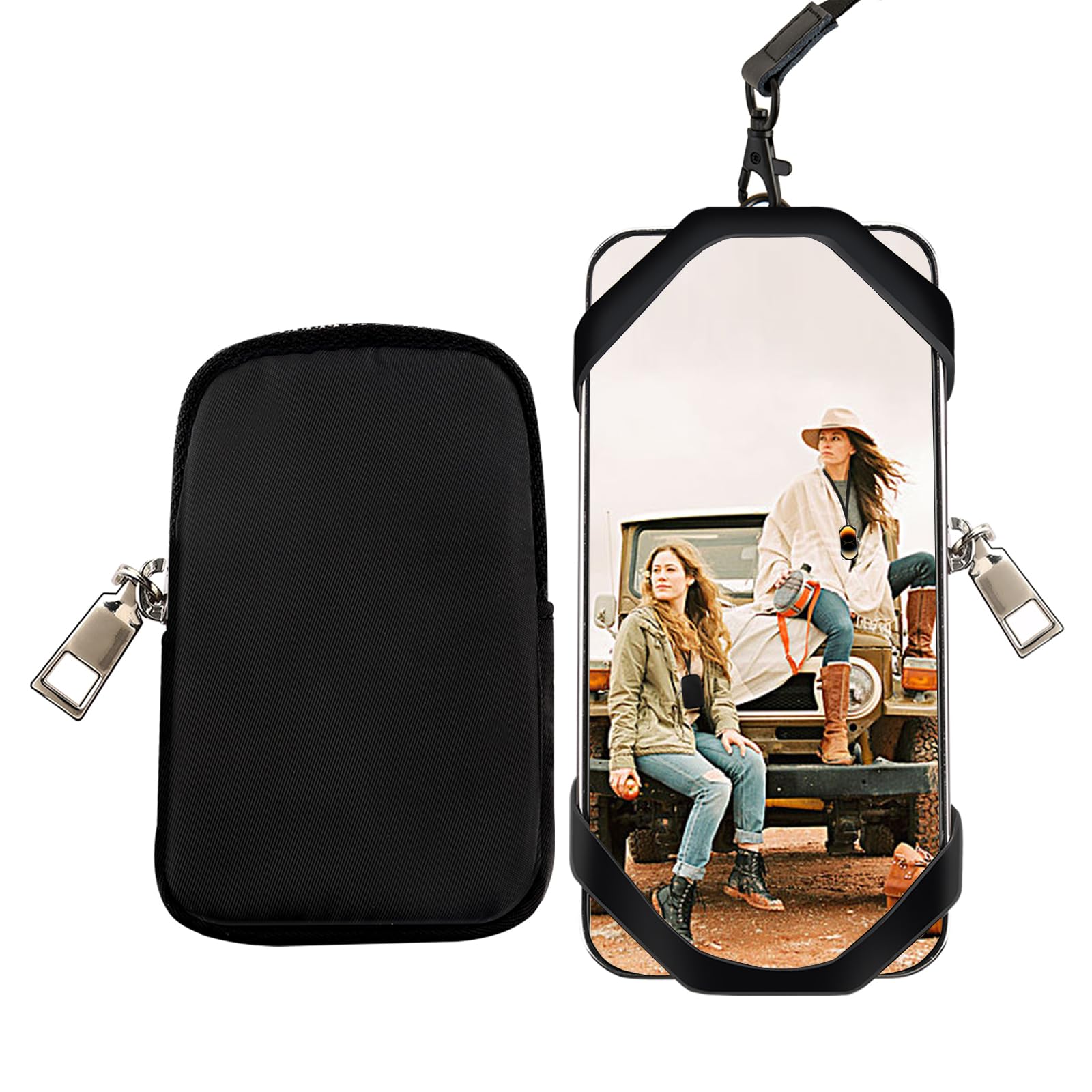 FORZEN2-in-1 Neck Lanyard Silicone Cell Phone Holder & Minimalist Zipper Wallet- Multi-Use Phone Silicone Strap and small Card Wallet Compatible with all Smartphones, (Black)