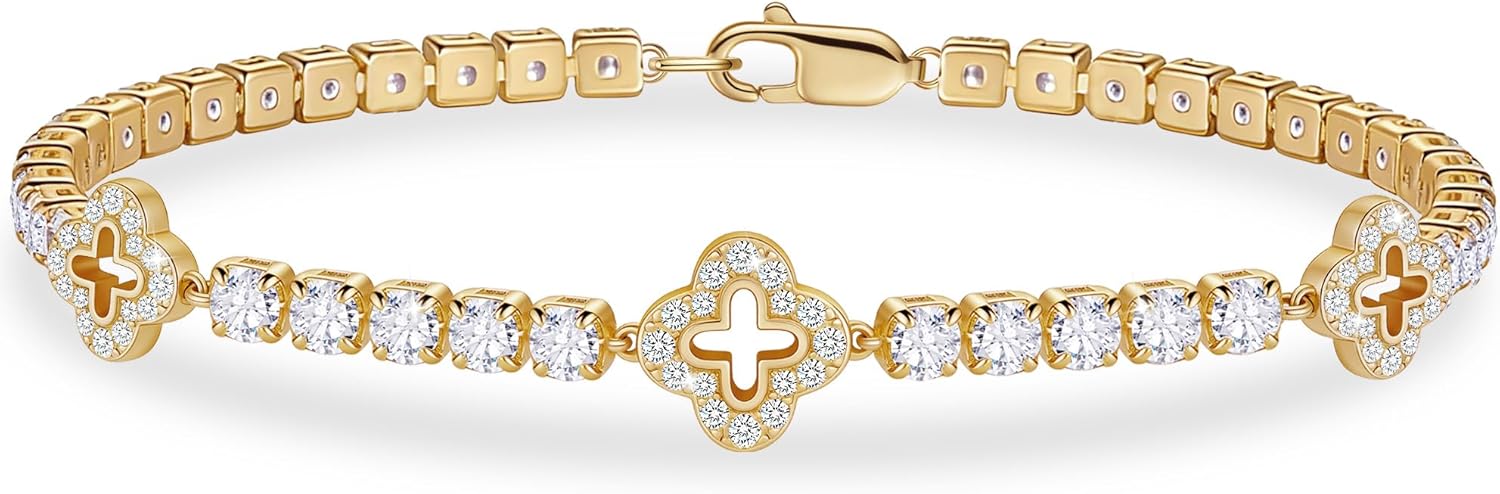 Diamond Tennis Bracelets for Women, 14K Gold Bracelets for Women Cross Bracelet Size 6.5 to 7.5 Mothers Day Gifts for Grandma Anniversaries Engagement Gifts