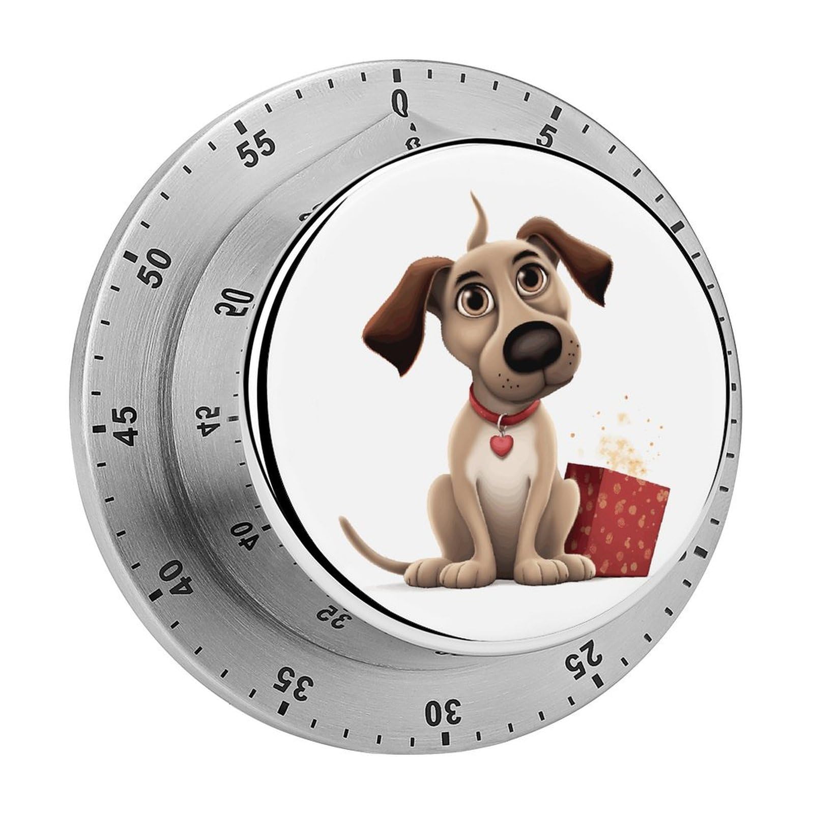 Mechanical Kitchen Timer with Magnetic Back, Stainless Steel Manual Dog Printed Timer for Cooking and Time Management