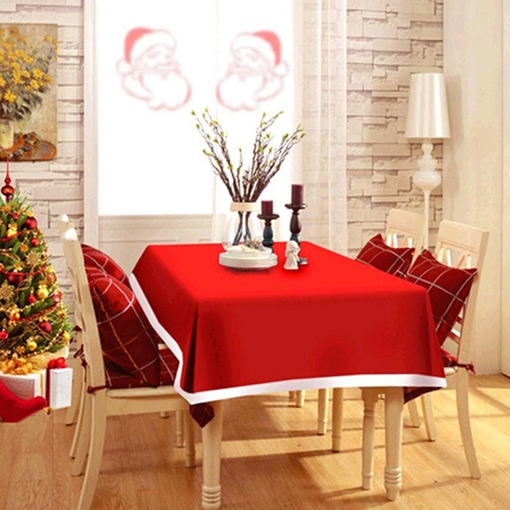 Red Christmas Table Cloths Rectangular Table Cover with White Trim for Christmas Party, 51×110 Inch
