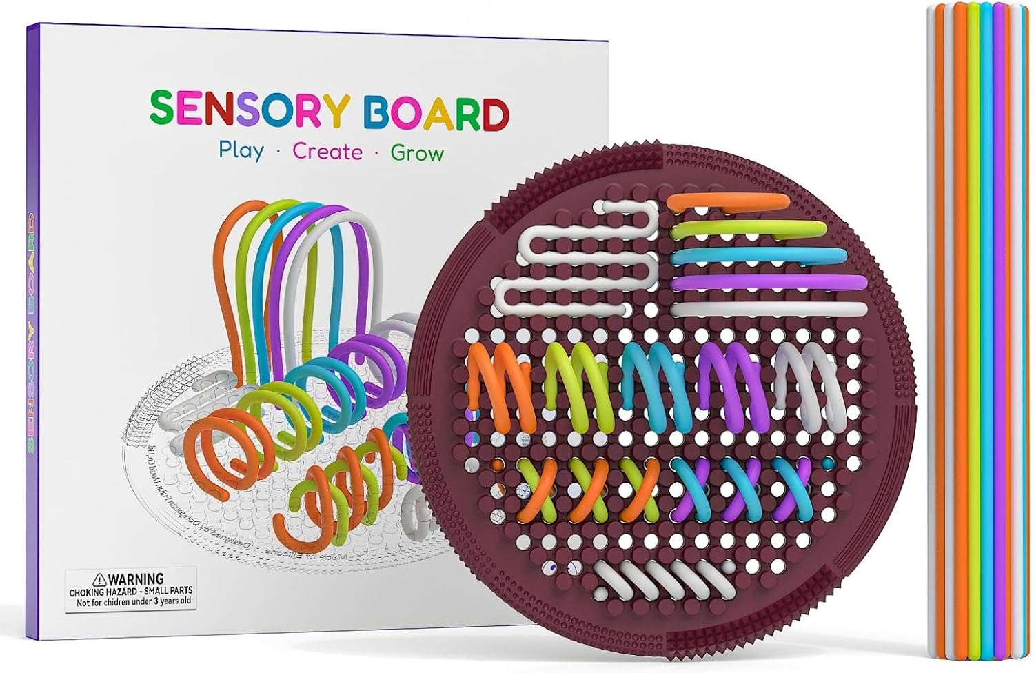 Sensory Fidget Toy for Kids, Silicone Knitting Board with 25 Strings, Creative Fine Motor Activity Toy, Quiet Stress Relief Fidget for Girls Boys 3+ & Adults, Travel Gift
