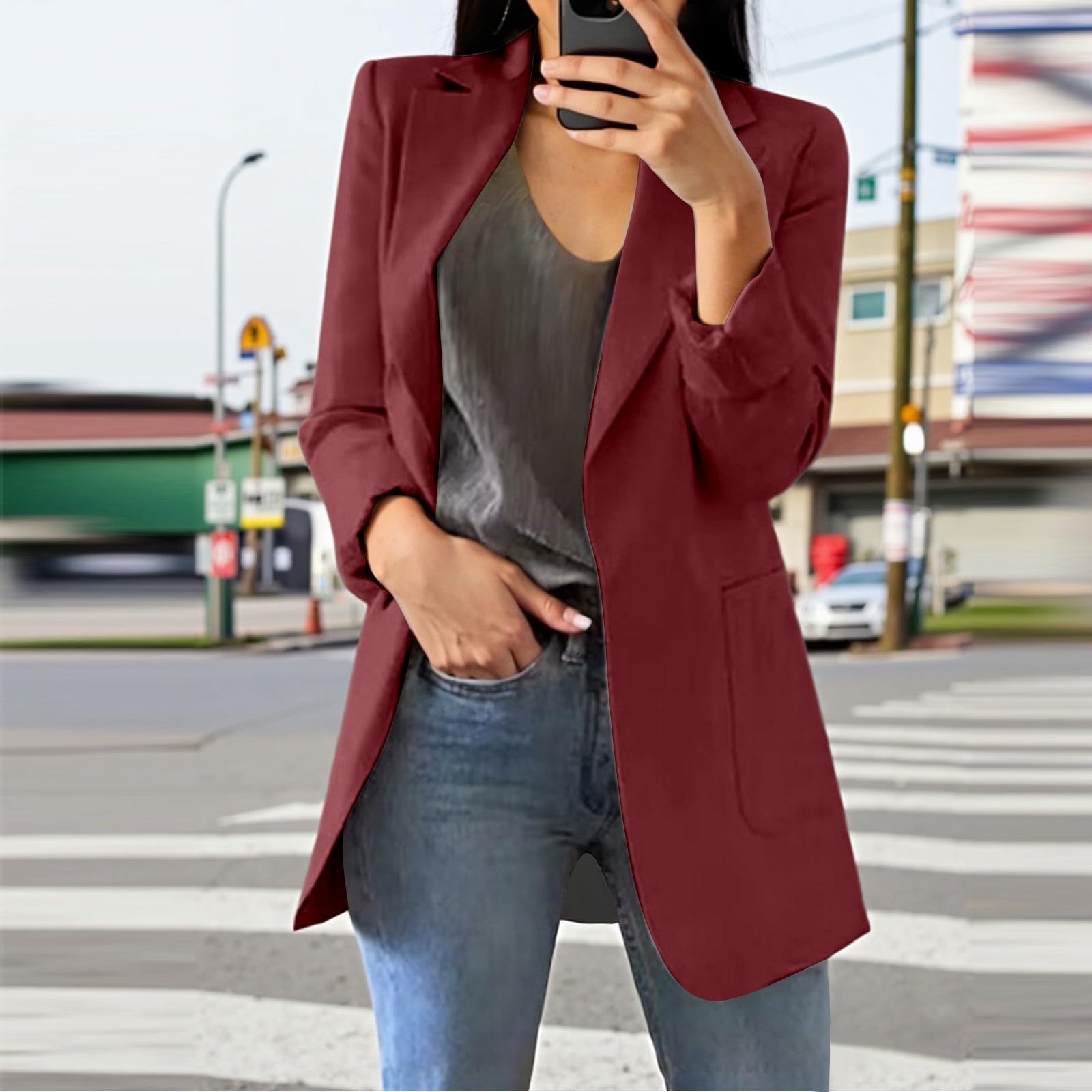 Blazer Damen Longblazer Elegant Oversize Modern Business Große Größen Jacke Anzug Mode Festlich Mit Tasche Blazer Jacke Für Die Arbeit, Businessjacke