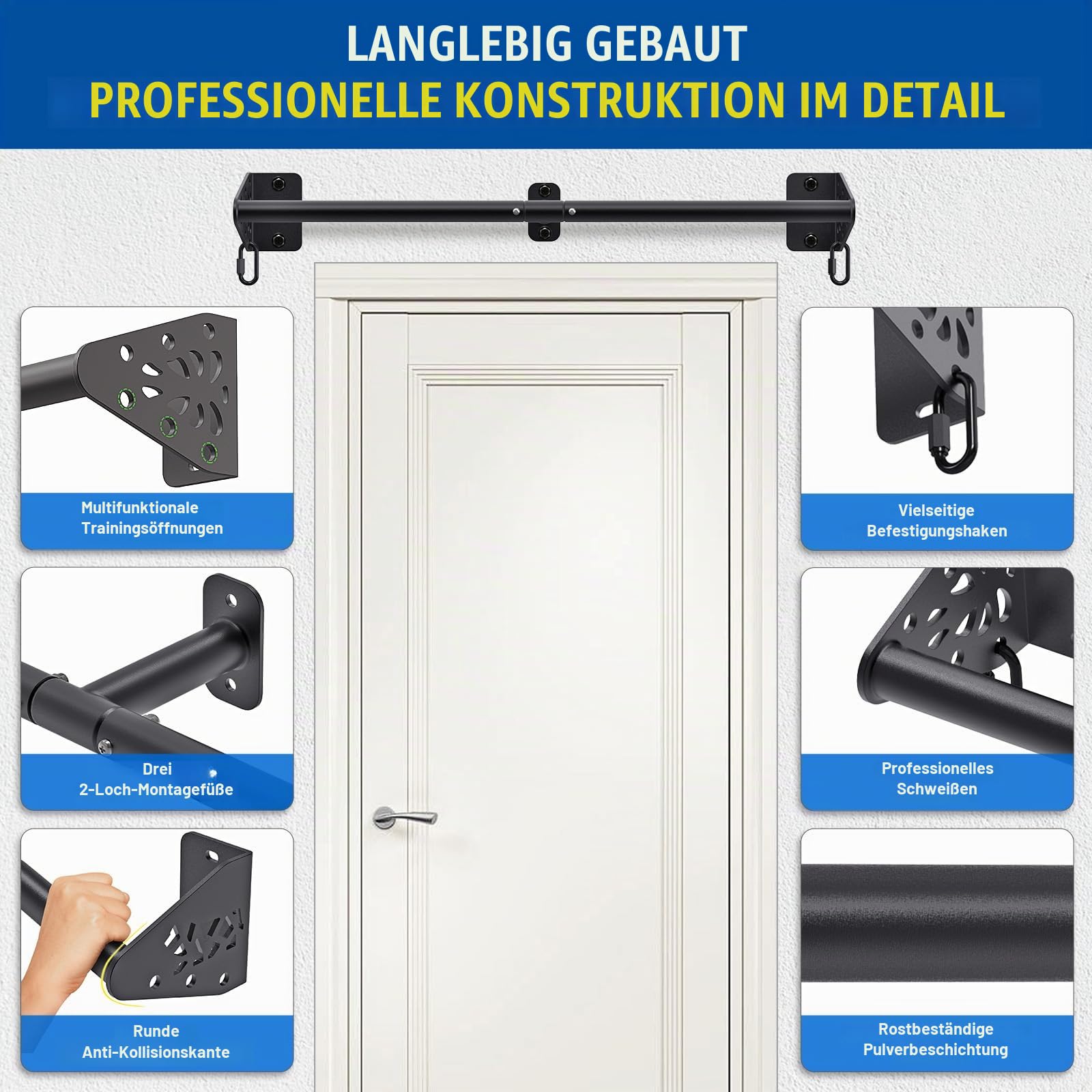 Kipika schwere Wand-Klimmzugstange, Türrahmen-Klimmzugstange für Heim-Fitnessstudio Krafttraining für den Oberkörper