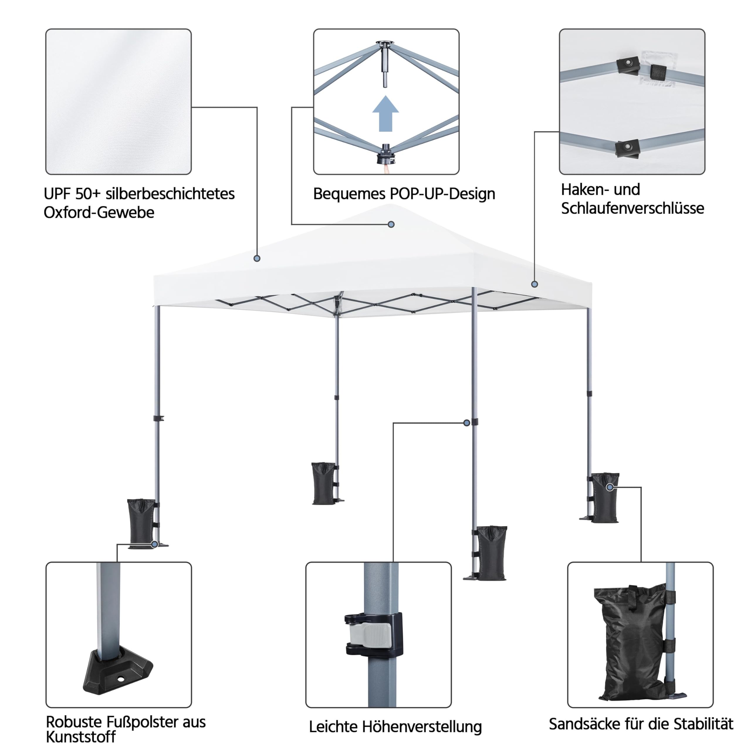 Yaheetech 3x3m Pop Up Pavillon One Push Faltpavillon 170-265 cm H, Weiß | Gartenpavillon Wasserdicht Partyzelt UV-Schutz 50+ Faltzelt inkl. 8 Bodennägel & 4 Sandsäcke & 1 Tragetasche für Camping