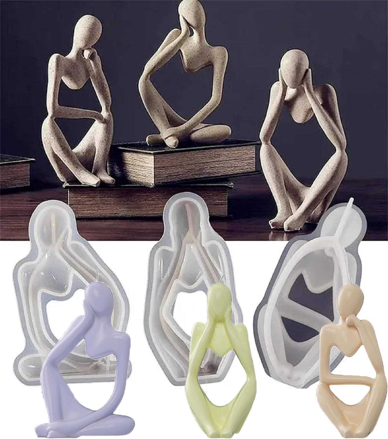 Thinker Silicone Molds 3PCS Set - 3D Abstract Candle, Soap & Resin Molds - Premium Flexible, Reusable & BPA Free - for DIY Home Decor, Craft Gifts Making (Perfect for Beginners)