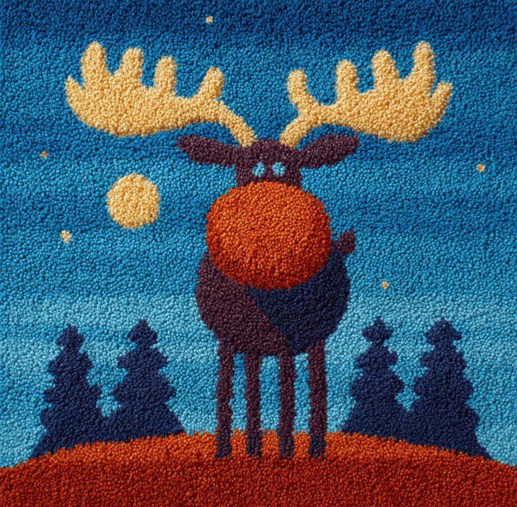 Kitquiver Latch Hook Kits for Adults Elk Rug Cover Pillowcase Beginner DIY Needlework Embroidery Kits Handmade Set Craft Sofa Home Decor 43X43Cm