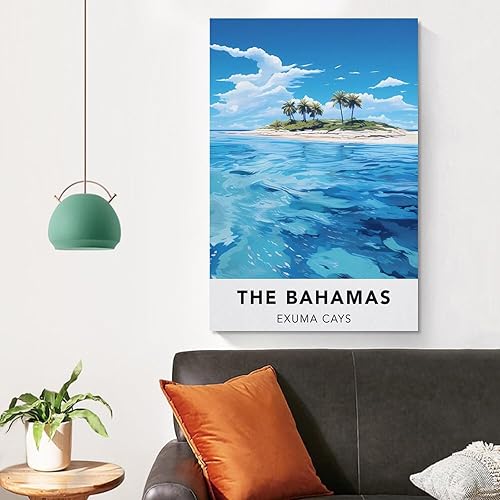 Miniatura 4 de Póster de viaje vintage de The Bahamas Exuma Cays de 20 x 30 pulgadas (19.7 x 29.5 in) y lienzo de arte de pared para sala de estar, arte de pared