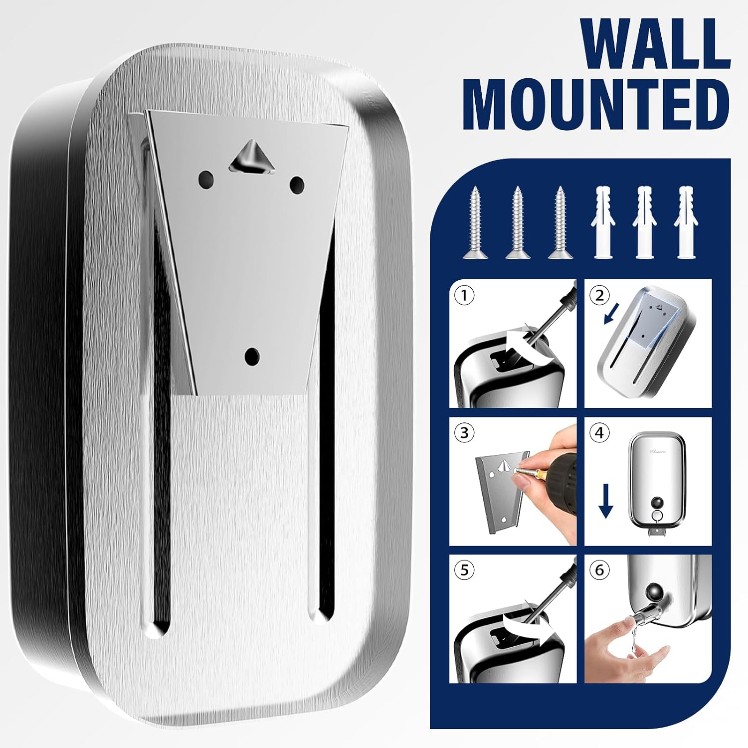 Commercial Soap Dispenser Wall Mount 304 Stainless Steel, Manual Liquid Hand Soap Dispenser for Bathroom Restroom Restaurant Hotel Office, Anti-Leak Pump