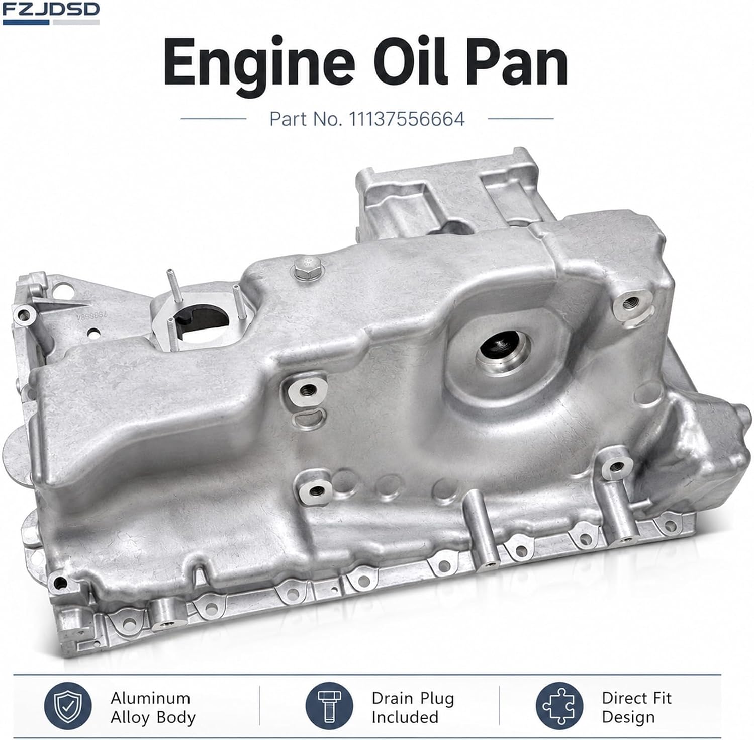 FZJDSD 1137556664 Engine Oil Pan Compatible with BMW 535i 640i 740Li xDrive 3.0L N55 2011-2018 Oil Pan Sump and Drain Plug Replacement 11-13-7-556-664