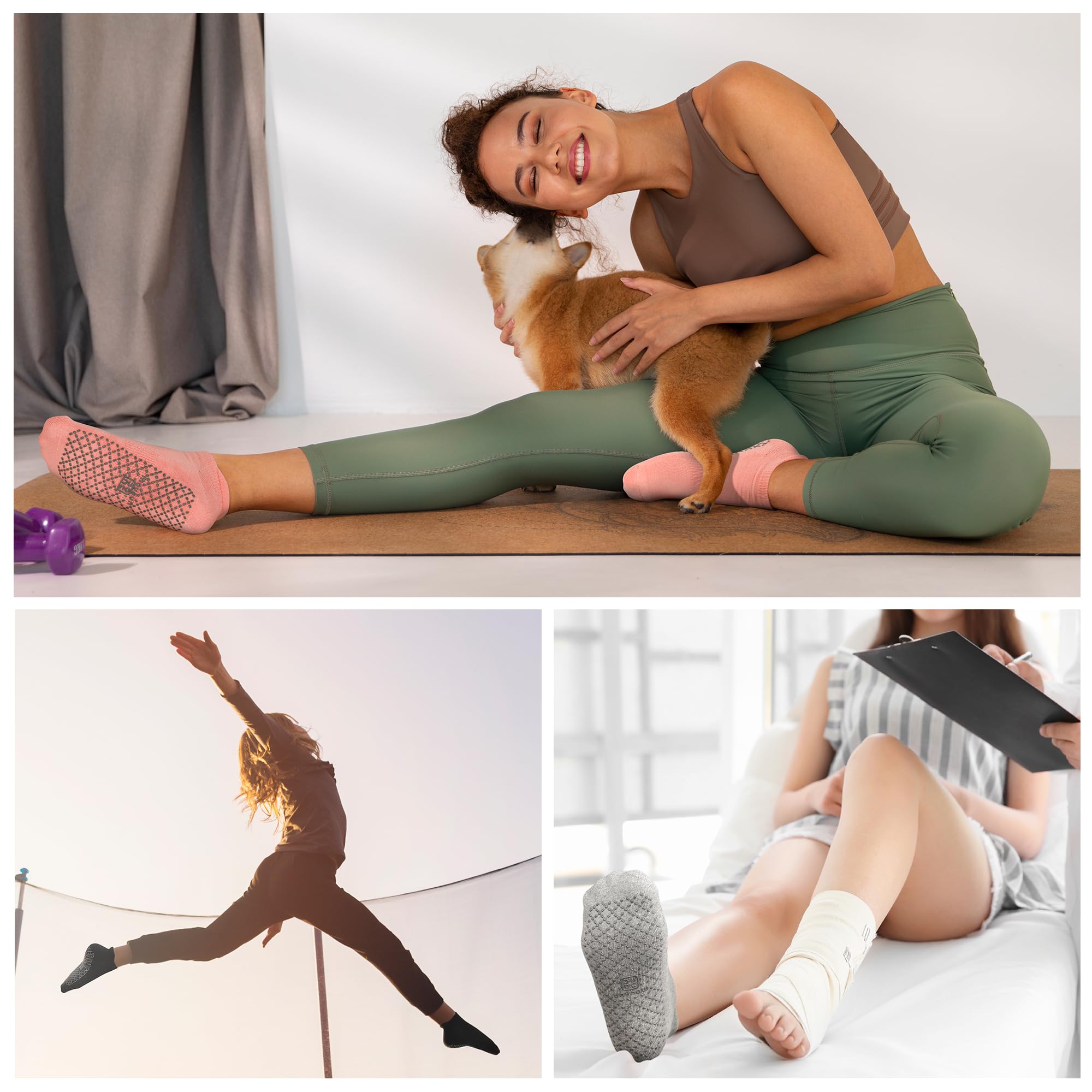 Unenow Calcetines antideslizantes unisex con cojines, calcetines para yoga, pilates, barra de suelo y hospital