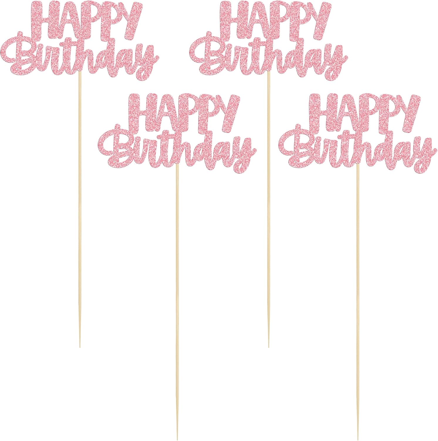 Gyufise 12Pcs Happy Birthday Centerpieces Sticks Double Sided Glitter Birthday Party Decorations Anniversary Table Flower Centerpiece for Celebrating Party Supplies Pink image 3