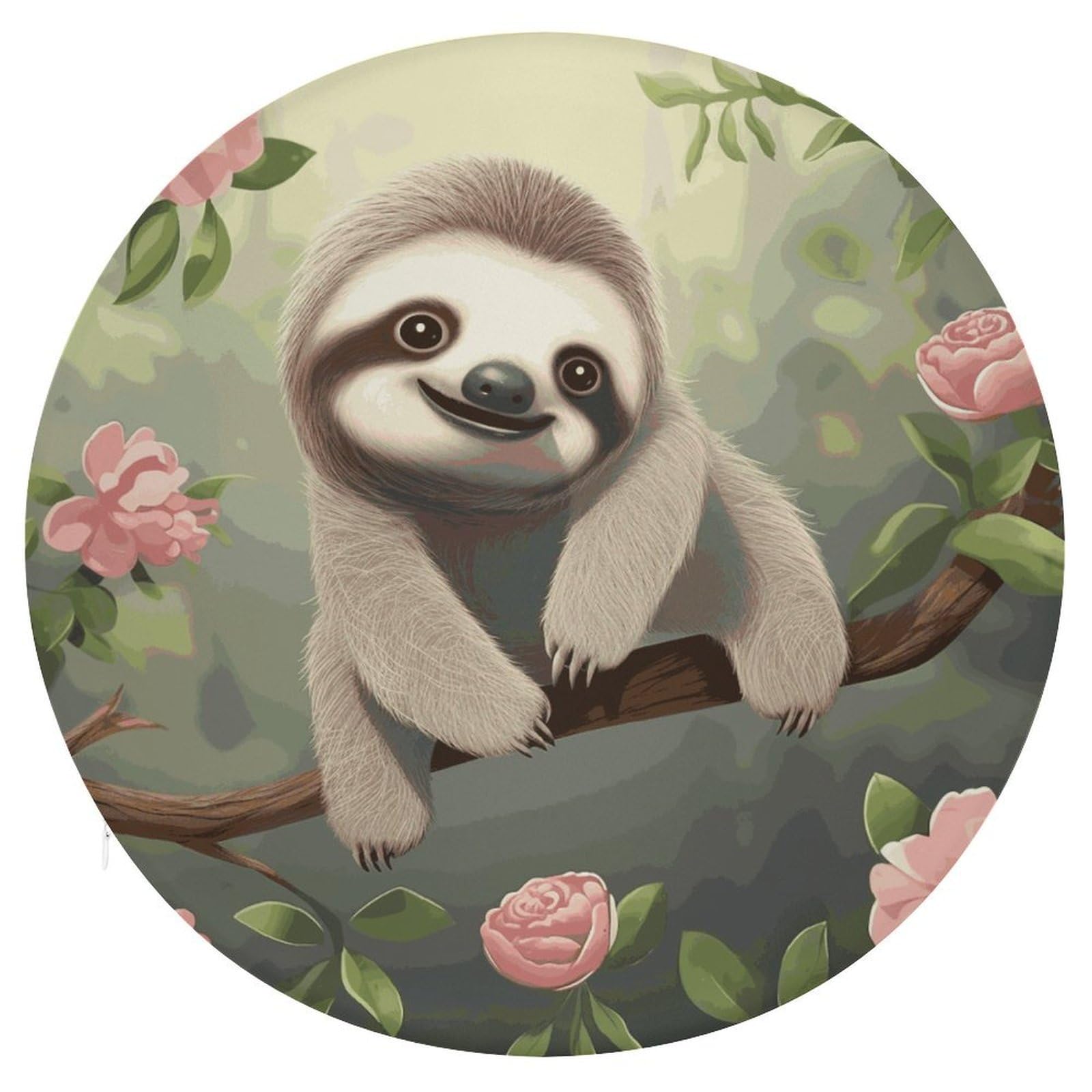 JTREHY Cute Baby Sloth Cushion Soft Breathable Round Cushions Multi-Functional with Zipper Floor Pillows Cushion for Various Indoor Occasions Chair Pad