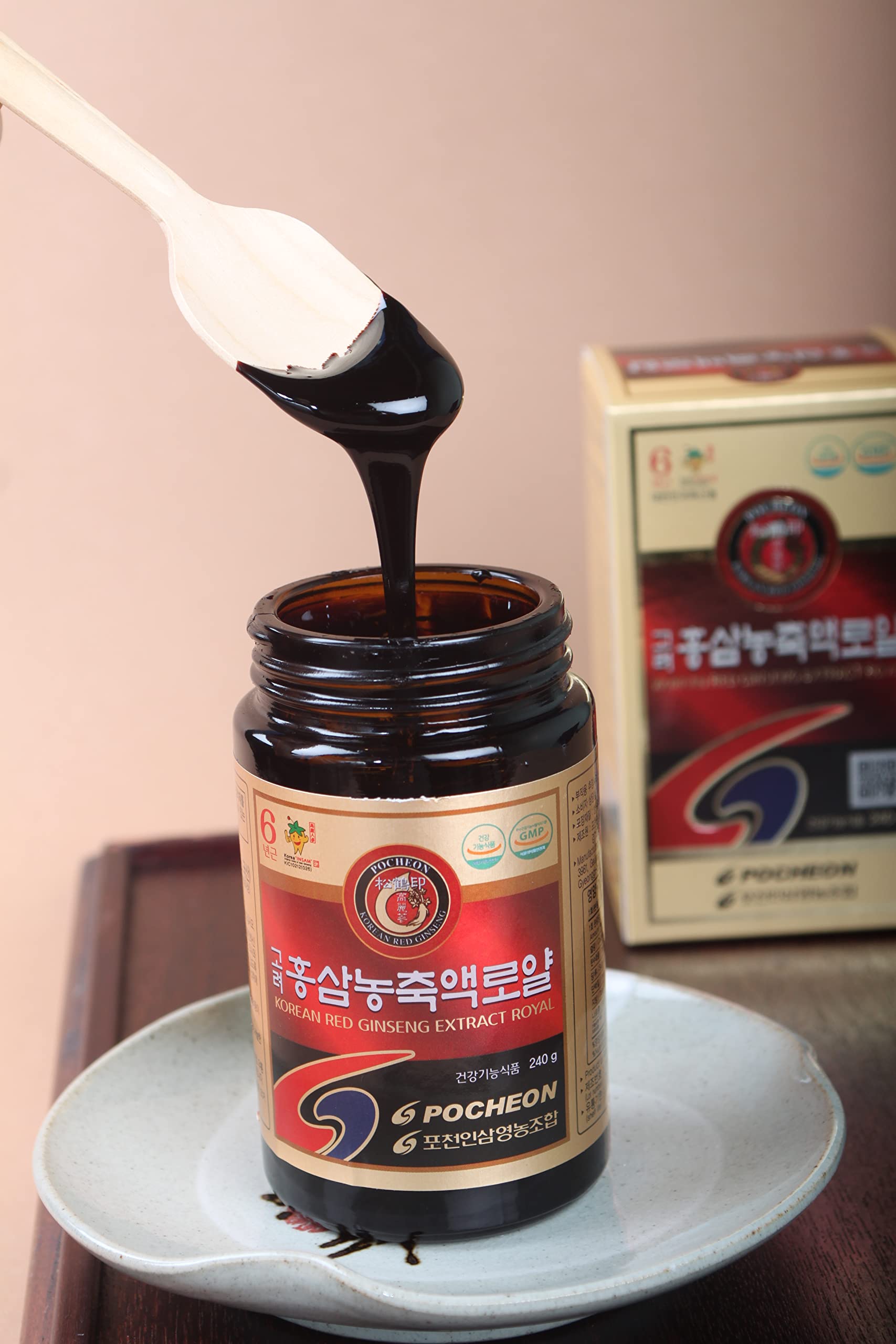 Pocheon Korean Red Ginseng Concentrated Pure Extract Royal 240g, Ginsenoside Rg1+Rb1+Rg3=6mg/g High Solid State 70% 6Years Root by Pocheon Ginseng Farmers Associate