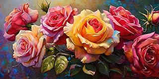 5D DIY Diamond Painting Kit Completo, Rosas de colores Pintura Diamante para Adulto ​Niño, Full Drill Bordado Punto de Cruz Artesanía Arte, Decoración de la Pared Del Hogar 50x150cm