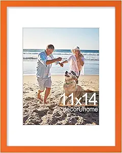 decorUhome 11x14 Picture Frame, Display Pictures 8x10 with Mat or 11x14 without Mat, Wall & Tabletop Display Photo Frame, Orange, 1 Pack