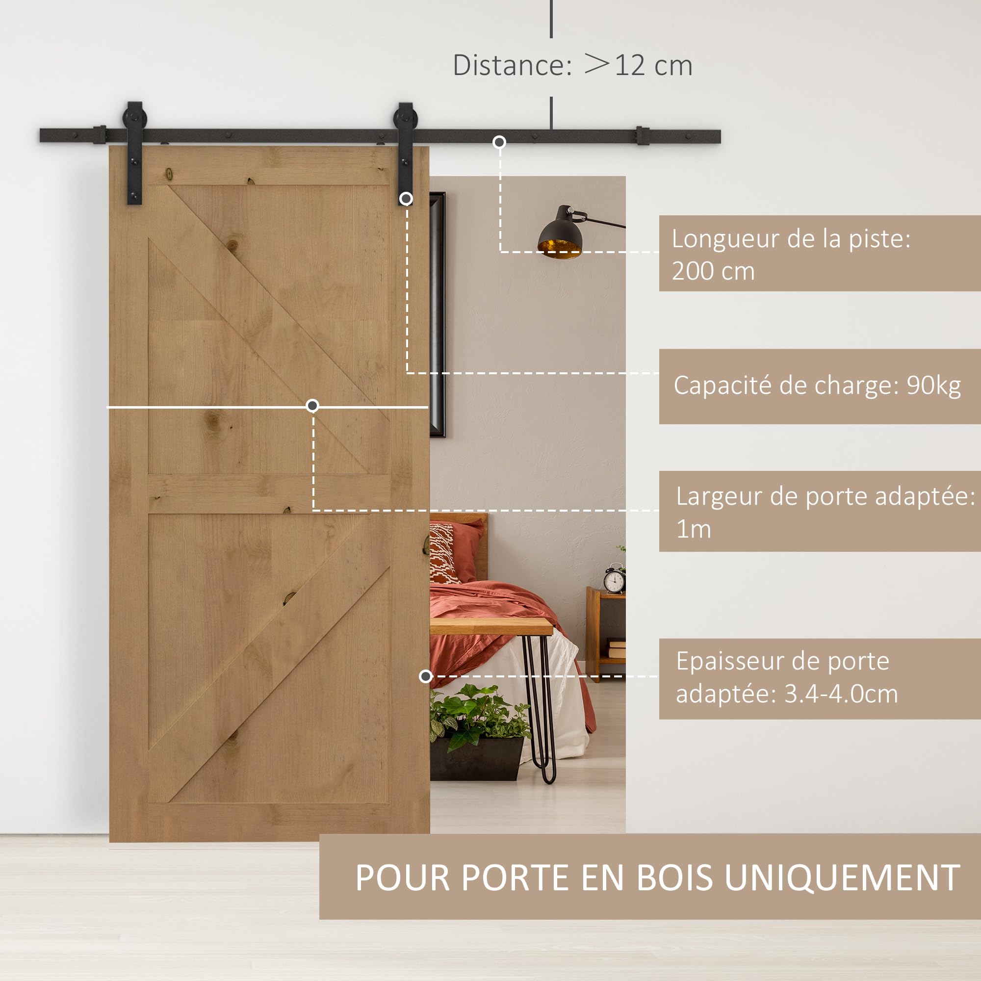 HOMCOM Kit de Porte Coulissante Système Galandage pour Porte 2 m Noir