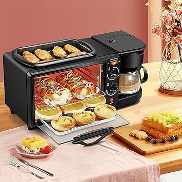 Replex Breakfast Maker With Coffee Maker, Mini Oven, NonStick Grill Toaster Oven Portable Multifunctional