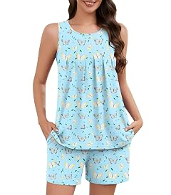 Pajamas for Women Set 2 Piece Summer Pjs Sets Sleeveless Sleepwear Ladies Short Lounge Outfits with Pockets