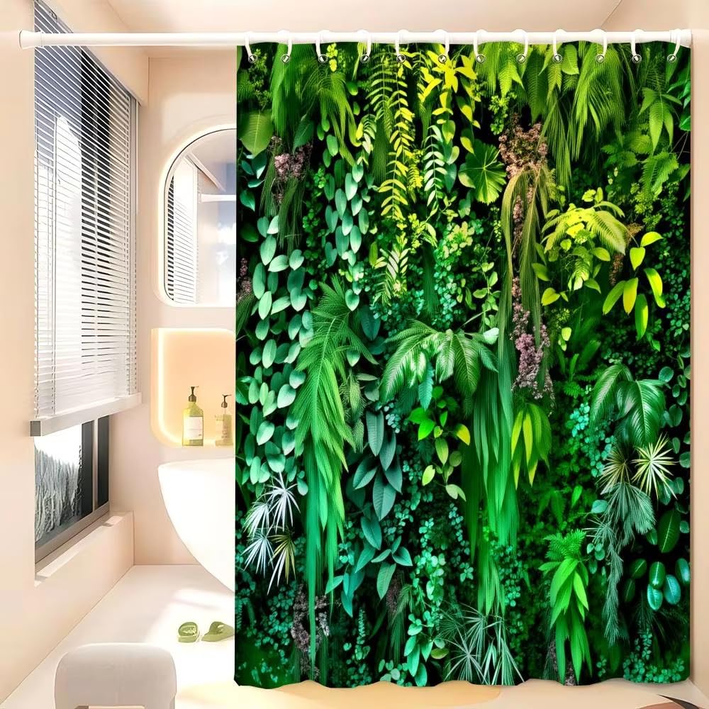Rideau de douche feuilles tropicales 170x170cm imperméable pour salle de bain style hawaïen