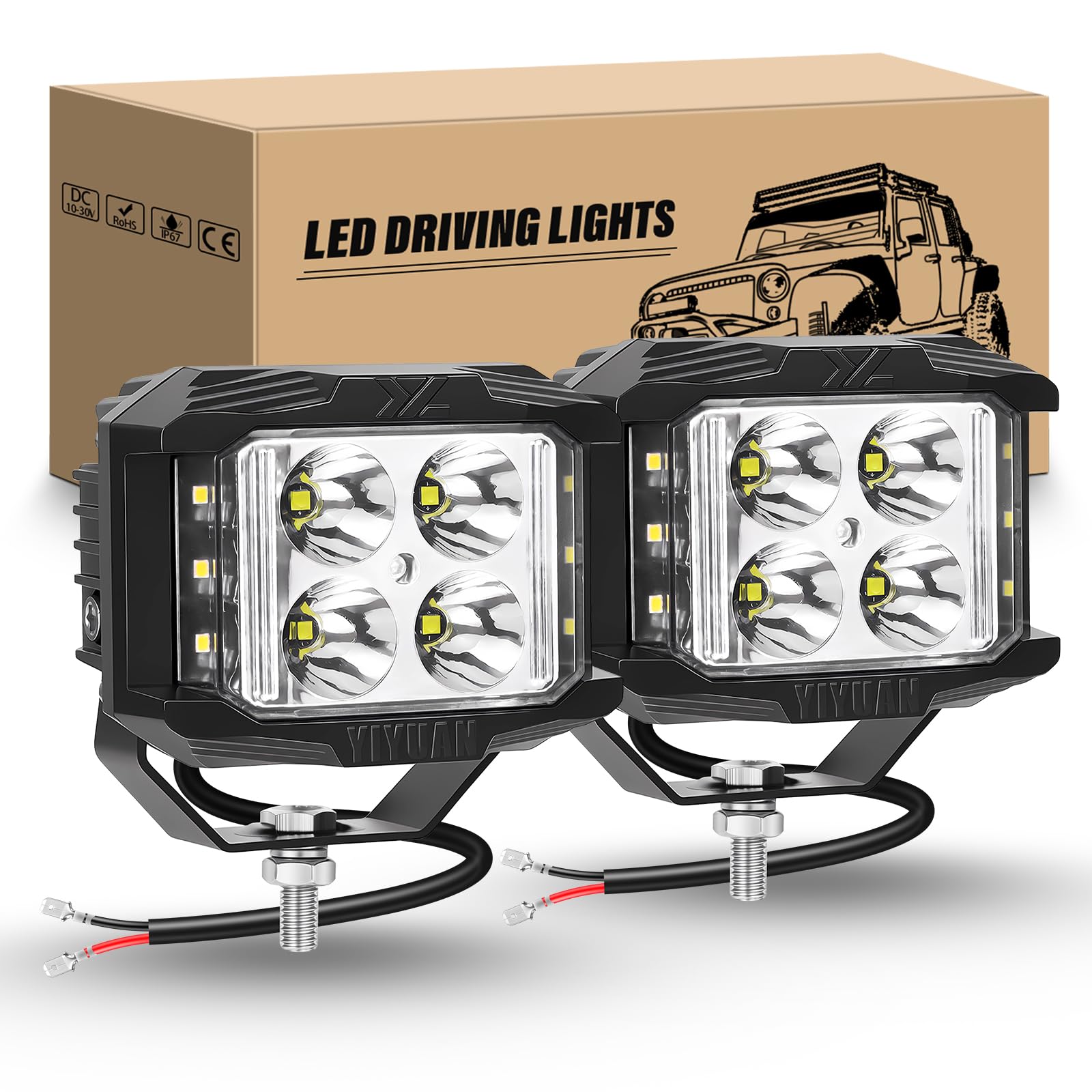 RIGIDON 2 x Faro da Lavoro LED, 4 Pollici 35W 3500LM 12V 24V Spot Luci di Lavoro, Fari di Profondità per Auto Fuoristrada Trattore Escavatore Camion SUV ATV 4x4, 6000K Bianca